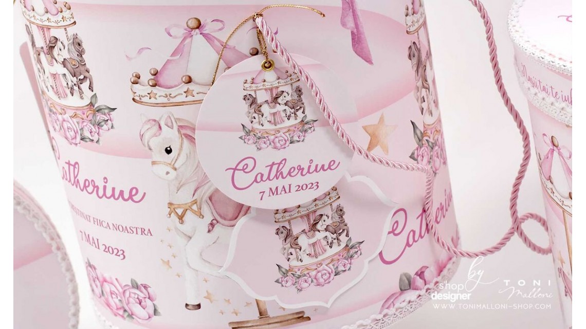 Trusou botez fetita tematic si personalizat cu ponei Pink Carousel 4